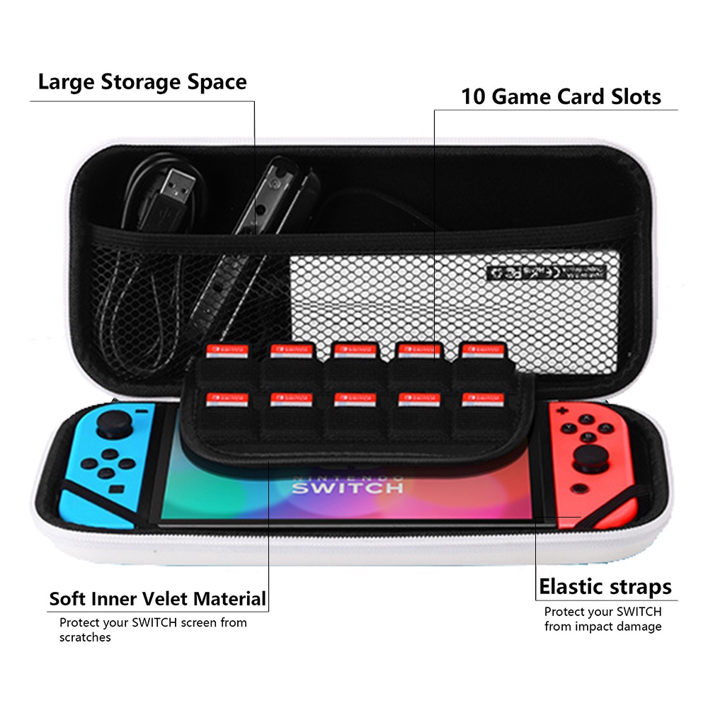 7pcs Tas Hard Case Pelindung Penyimpanan Nintendo Switch V1 V2 Model Portabel Dengan Tempered Glass