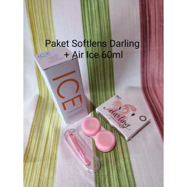 Paket Softlens Darling Normal Big Eyes Dia 16mm + Air Softlens Ice 60ml + Pinset + Lenscase