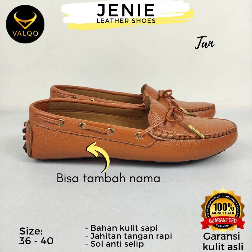 [VALQO] JENIE Sepatu Kulit Sapi Wanita Kantor Santai Loafer Flat Shoes Sole Anti Selip