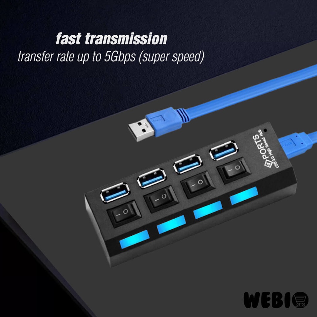 USB Hub 3.0 On Off High Speed 4 Port Colokan Saklar USB3.0 Laptop PC Komputer