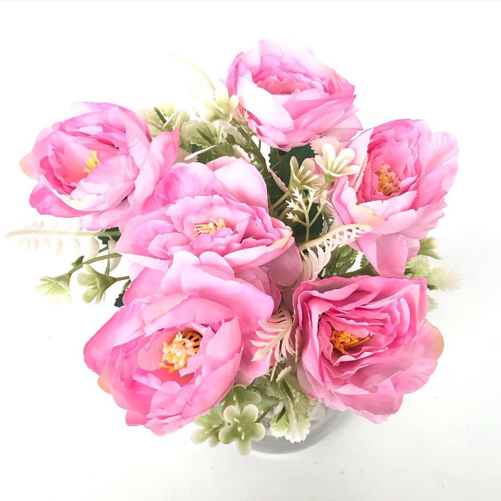 BUNGA TANGKAI MAWAR CENTIFOLIA - rose peony ranuculus tosca ungu pink merah bunga artificial palsu-Pink