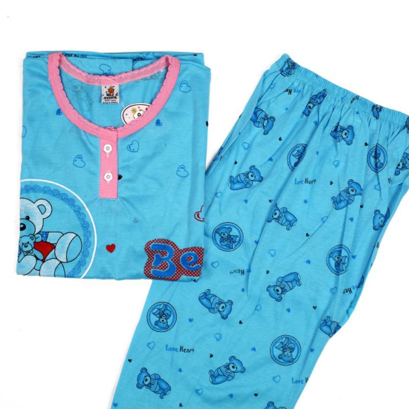 BAJU TIDUR SET PIYAMA DEWASA LENGAN PENDEK CELANA 3/4 MOTIF BEAR GIRL