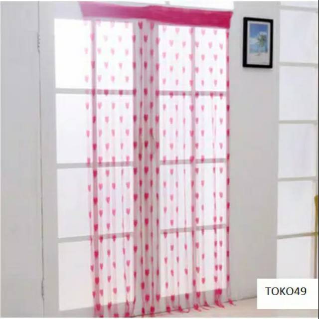 Tirai Benang Motif Love Warna Pink