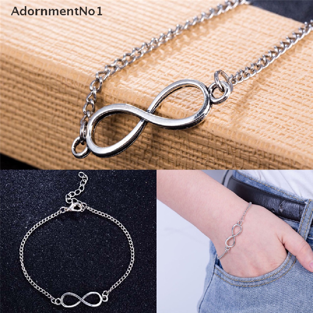 (AdornmentNo1) Gelang Tangan Rantai Lapis Silver Motif Angka 8 Untuk Perhiasan Pria / Wanita