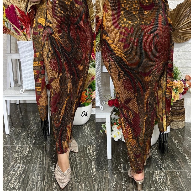 Kamen jadi set selendang batik plisket sutra premium | rok batik premium set selendang