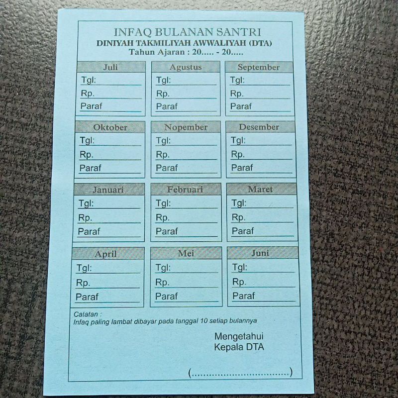 

HJK kartu Infak DTA (100 lmbr)