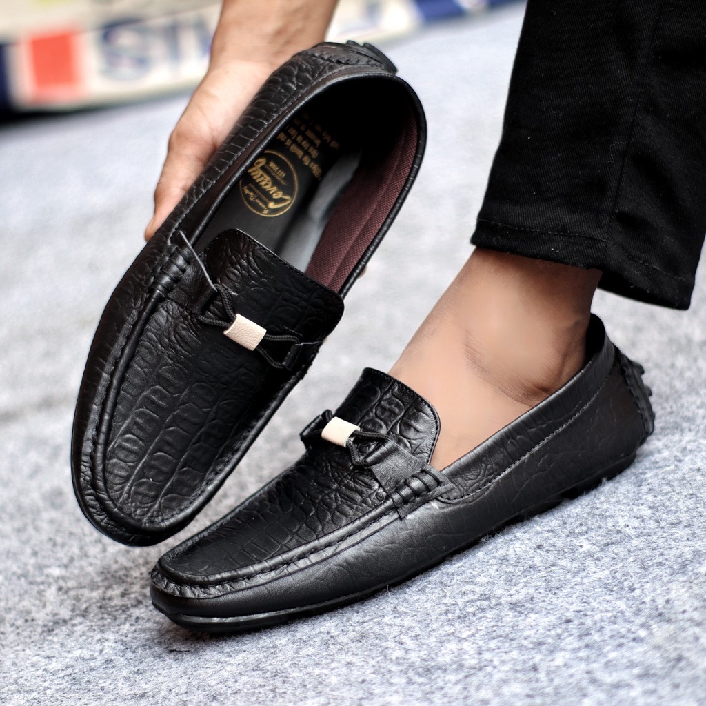 PARIS Sepatu Casual Slip On Pria Kulit Asli Pantofel Kerja Kantor Antislip