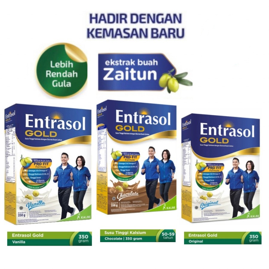 

Entrasol Gold / Susu Nutrisi usia Lansia 51 tahun + Rasa Original / Vanilla / Coklat 340g