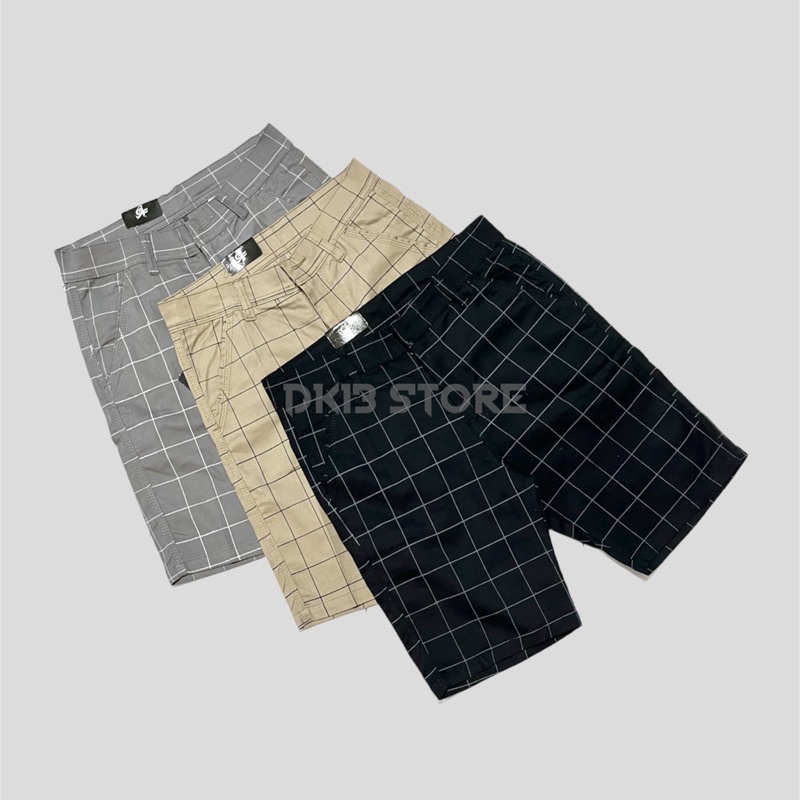 Celana Tartan Pendek Pria Original Gefaliano Katun Strecth/Melar 28-38