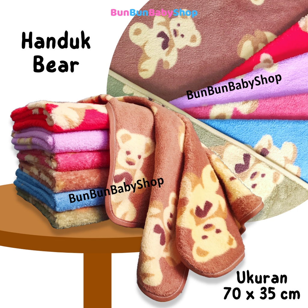 Handuk Bayi Embos Lembut Uk. 83x37cm Beruang Peralatan Mandi Baby New Born Unisex Washlap Bordir Perlengkapan Baru Lahir Anak Murah Travel Perawatan Balita