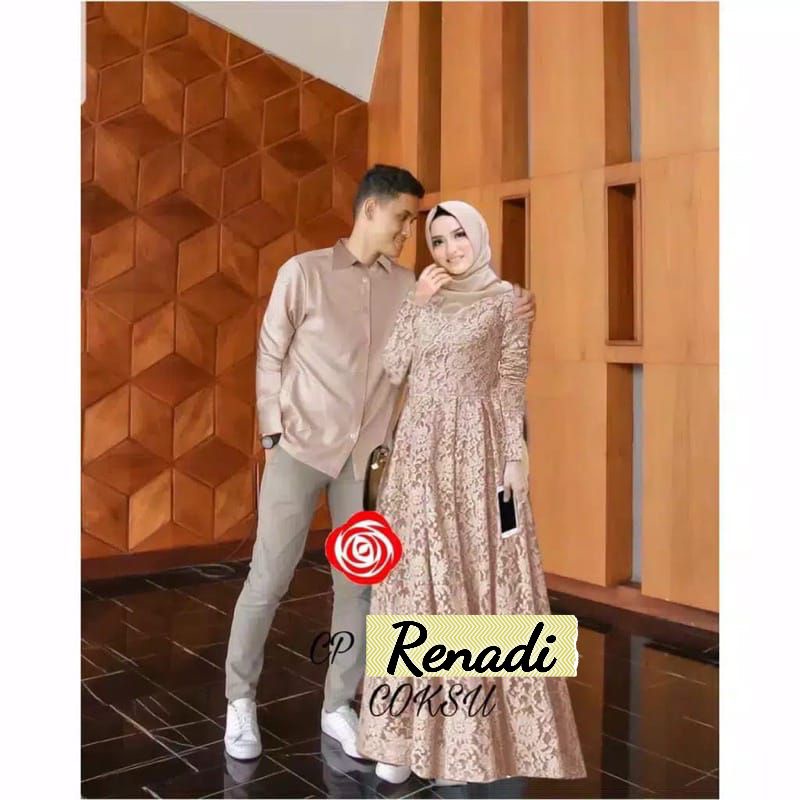 BAJU GAMIS DRESS BRUKAT BROKAT COUPLE LENGAN TANGAN PANJANG LAPIS FURING UNTUK PASANGAN KONDANGAN PE