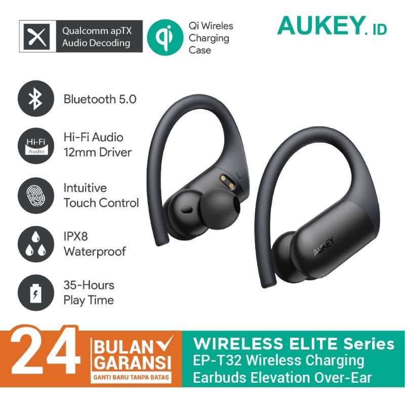 Aukey EP T32 Wireless Earphone Bluetooth HiFi aptX CVC 8.0 Original