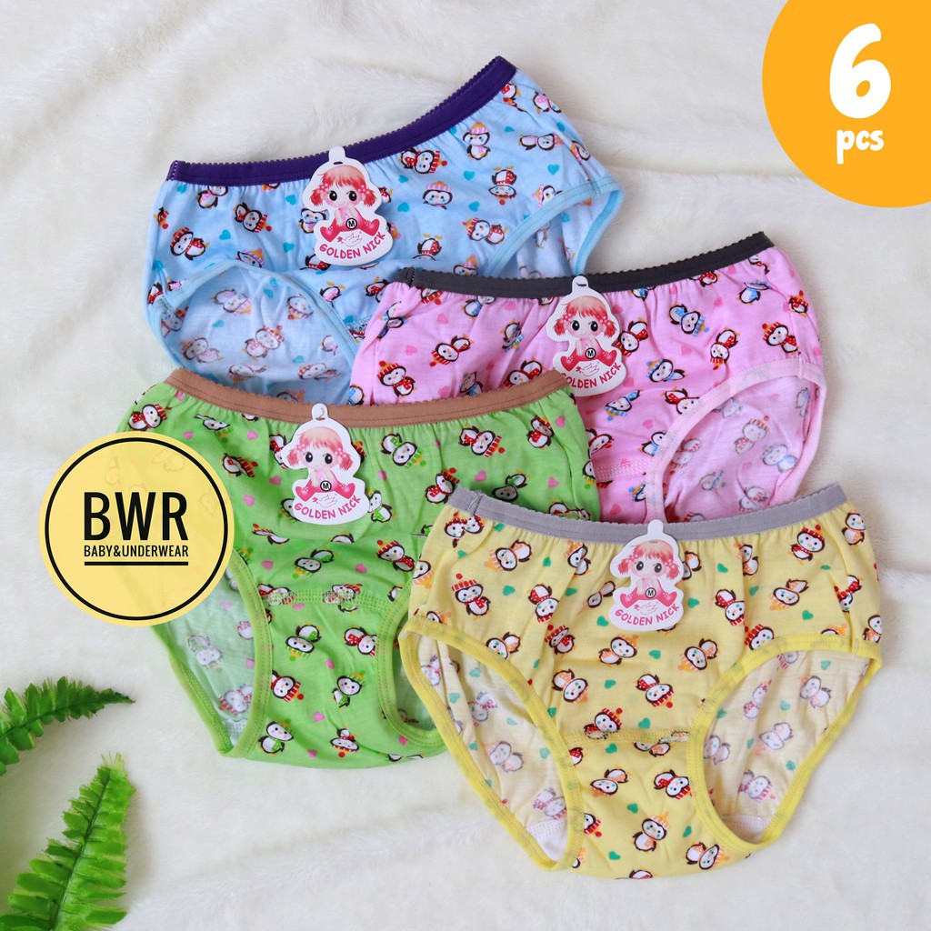 [ 6pc ] CD GOLDEN NICK ANAK 057 WARNA Print | Celana Dalam Anak Golden Nick Perempuan - Bwr