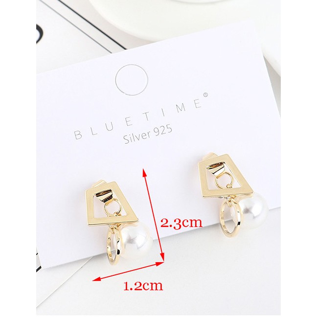 LRC Anting tusuk Fashion plated Pearl Geometric Trapezoid Earrings Y63293