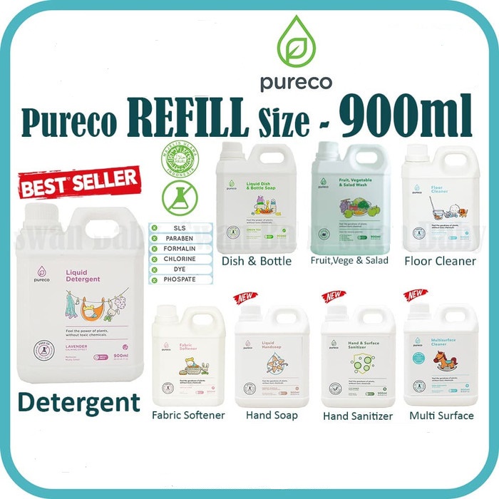 pureco refill series 900ml fruit vegetable n salad wash liquid detergent dish n bottle soap floor