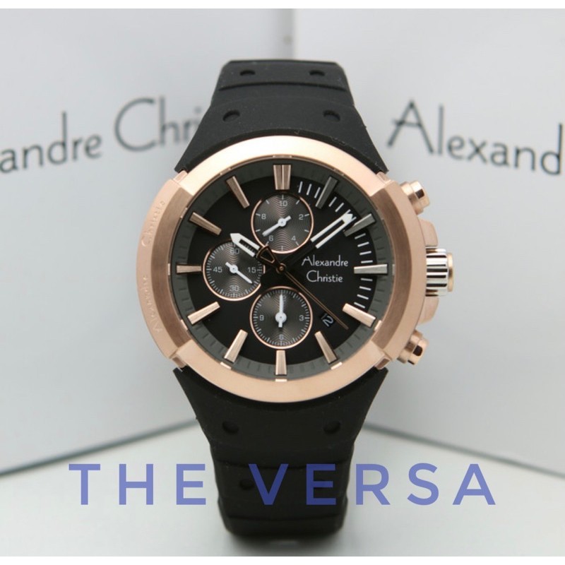 ALEXANDRE CHRISTIE AC 6566 BLACK ROSEGOLD Jam Pria Original