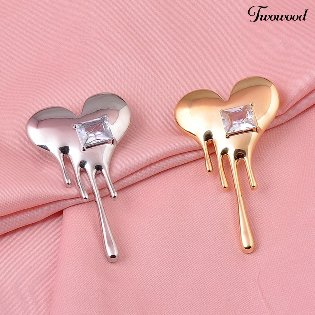 Twowood Mini Exquisite Lapel Pin Gift Heart Shaped White Cubic Zirconia Brooch Pin Costume Accessories