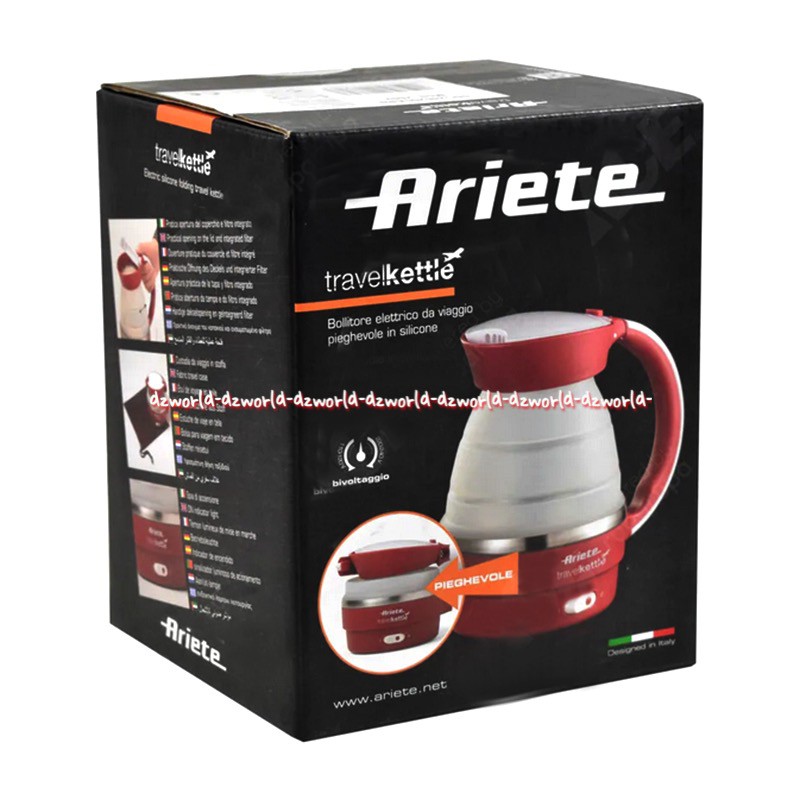 Ariete Travel Kettle Red 800ml Teko Listrik Travelling Bisa Dilipat Foadable Merah Masak Air