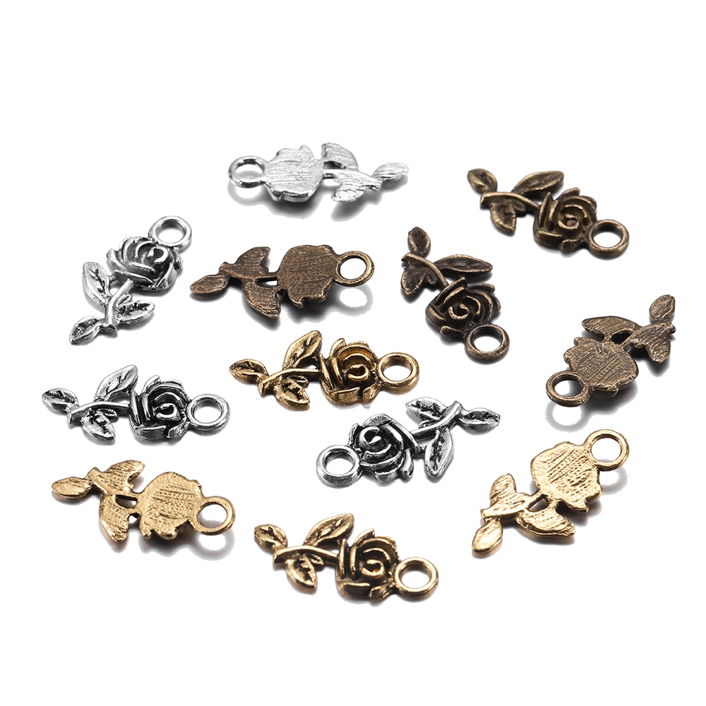 20pcs Tibetan Antique Gold Silver Plated Pendants Charms Flower Rose DIY For Bracelet Necklace Findings Jewelry Makings Supplies