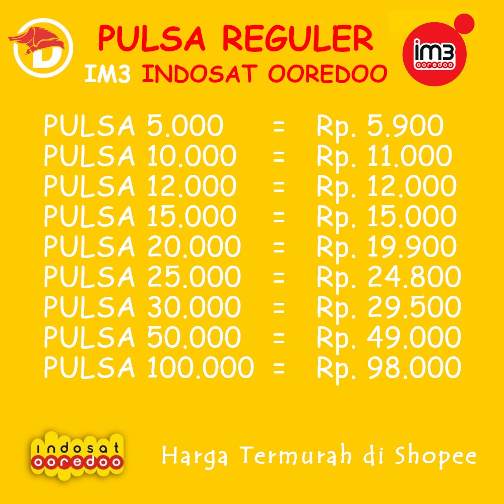 Isi Ulang Pulsa Reguler IM3 Indosat Ooredoo Murah Harga Distributor
