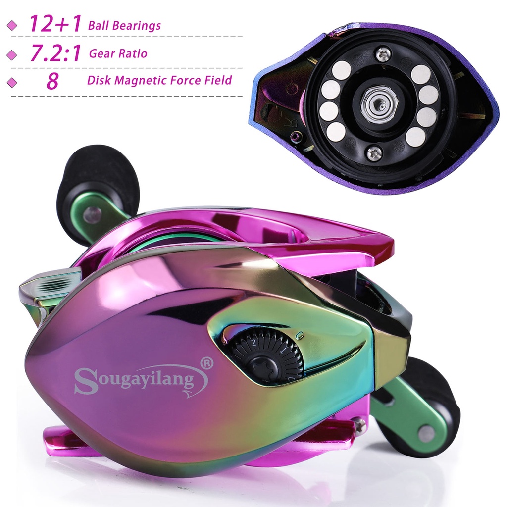 Sougayilang Reel Pancing 12 + 1BB Fishing Reel Casting Fishing Reel 7.2: 1 Rasio Gigi Max Drag 8Kg Kiri/Kanan Tangan untuk Memancing Air Tawar Pancing