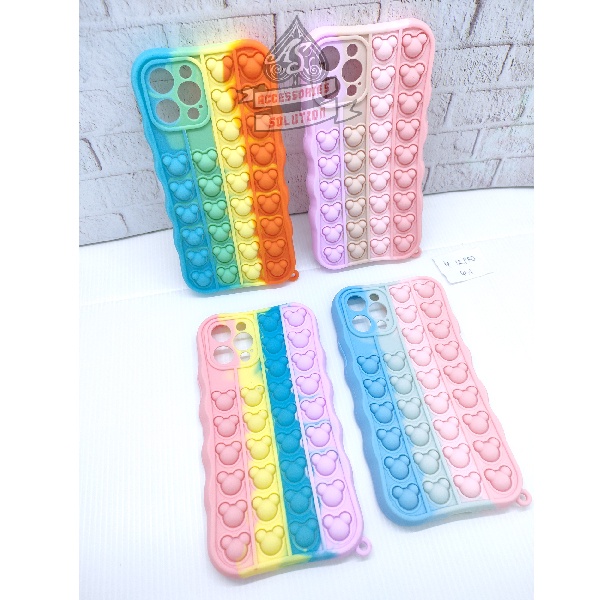 SILICONE CASE POP IT IPHONE 12 PRO - CASE PENGHILANG STRESS PUSH IT BUBBLE CASE RAINBOW