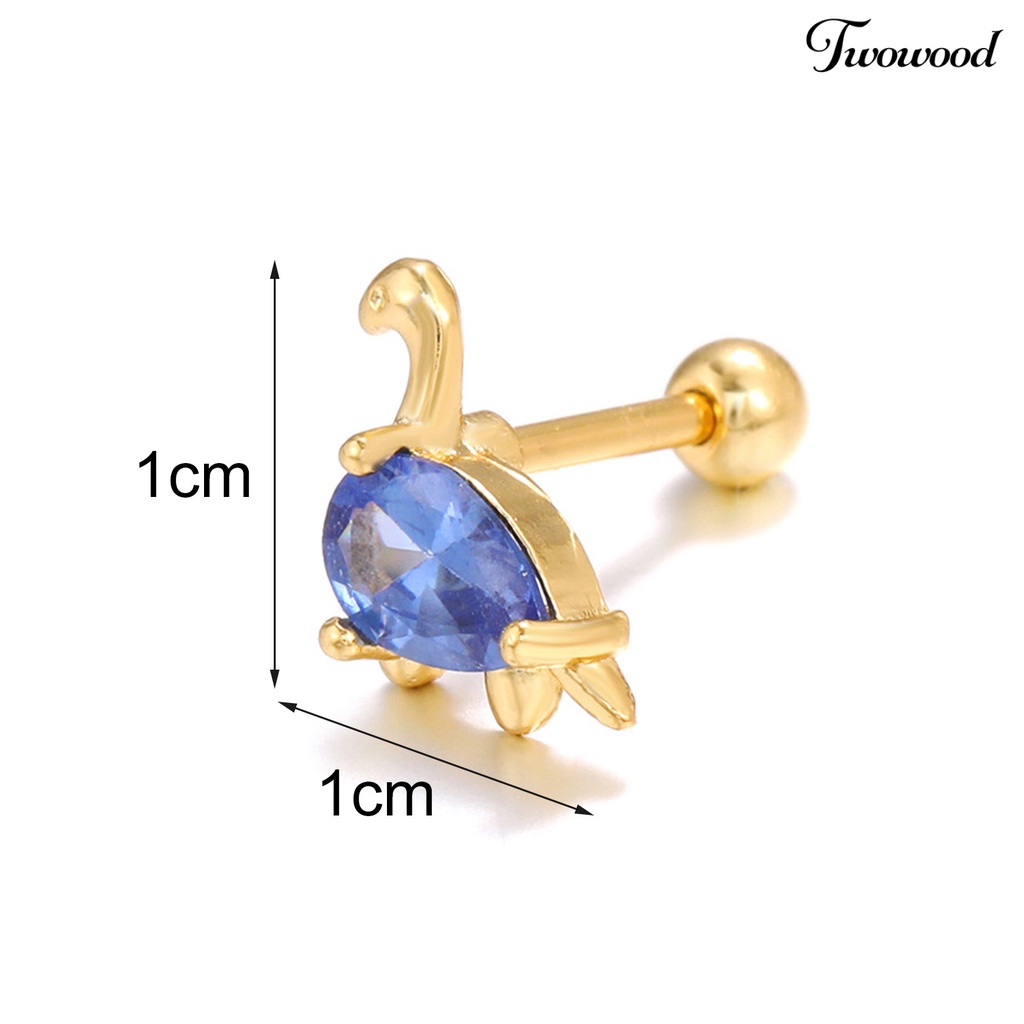 1 Pc Anting Stud Cubic Zirconia Bentuk Dinosaurus Bahan Alloy Untuk Wanita