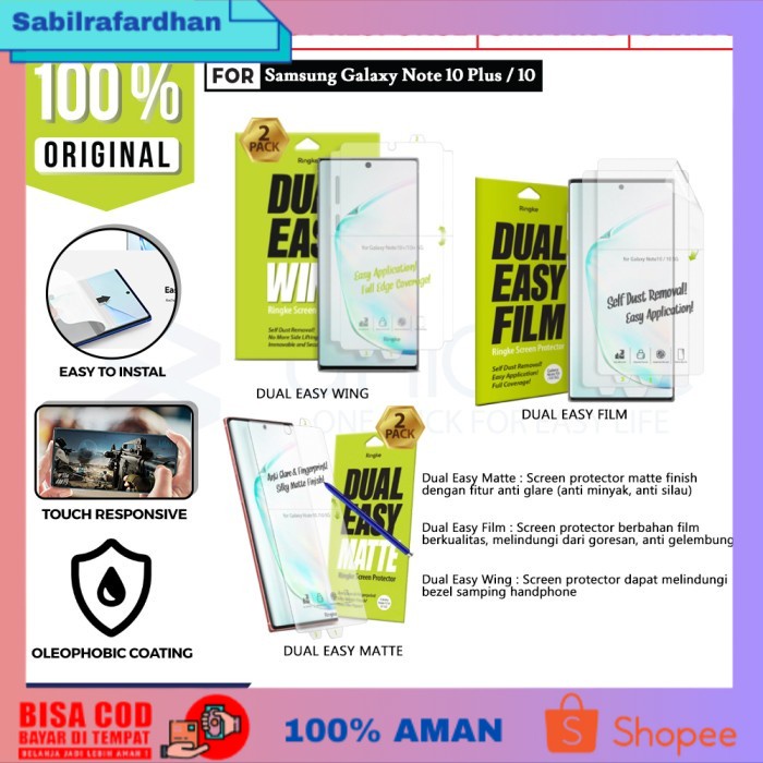 [PROMO TERBARU] Screen Protector Galaxy Note 10 Plus / Note 10 Ringke Dual Easy Full - Film, Note 10