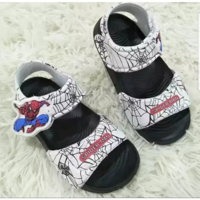 SANDAL ANAK LAKI LAKI SPIDERMAN FLAT SOFT NON LED USIA 1,5 sd 4 THN WARNA PUTIH