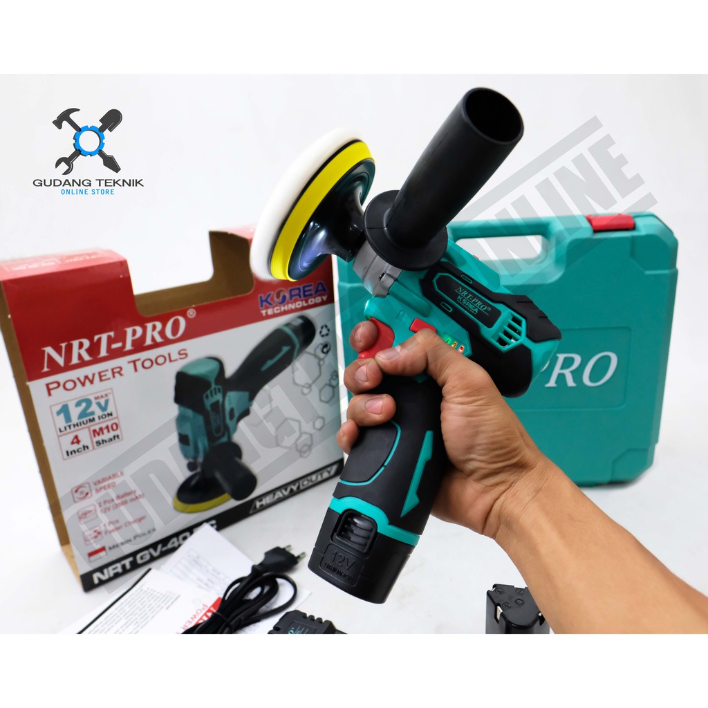 NRT PRO GV 40 DC / Cordless Polisher 4 Inch NRT GV40DC Mesin Poles Mobil Baterai 12V