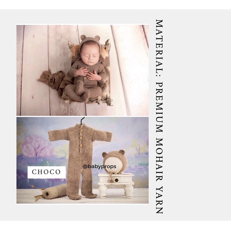 BEAR JUMPER SET WITH BONNET - KOSTUM BERUANG RAJUT - KOSTUM RAJUT - KOSTUM BAYI - KOSTUM BABY NEWBOR