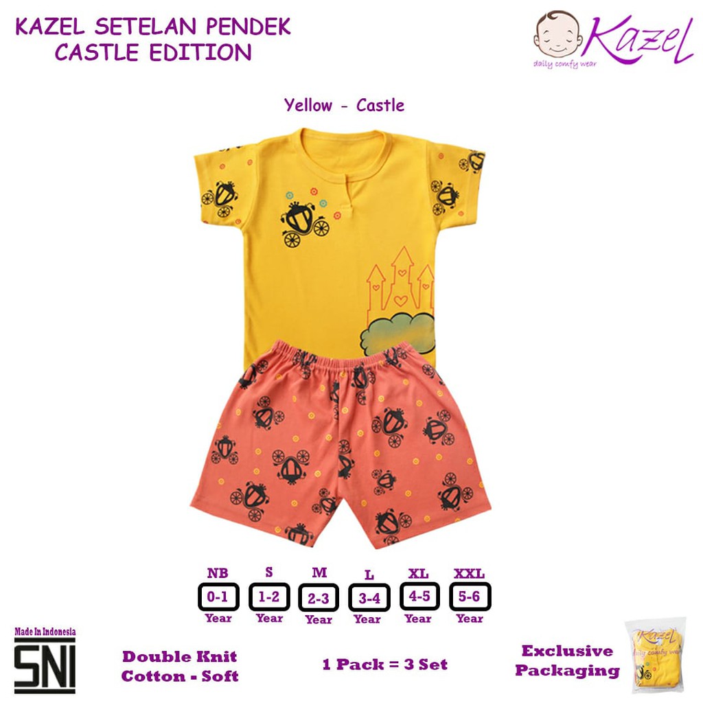 Kazel Setelan Pendek Girl CASTLE isi 3 stel (0-5 Tahun)