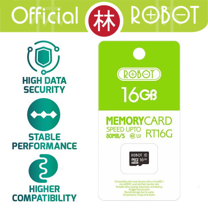 Robot Memory Card Storage 16GB Class 10 Micro SD TF with Package