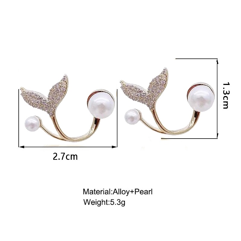 Anting Stud Zircon Kristal Mutiara Berlian Imitasi Bentuk Ekor Ikan Gaya Korea Untuk Wanita