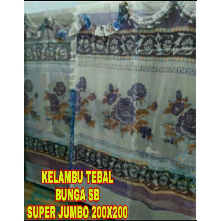 kelambu nyamuk ukuran jumbo 200x200 tebal motif bunga