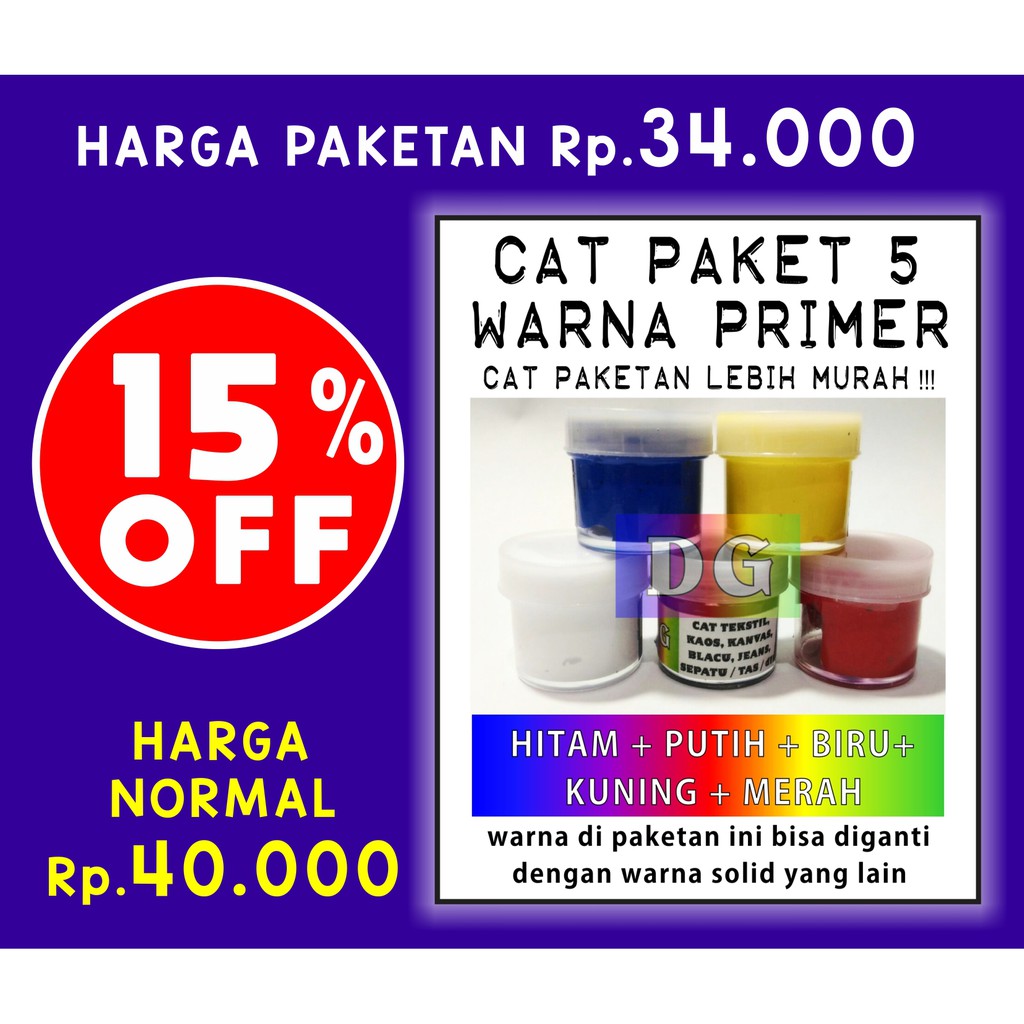 PAKET 5 WARNA Cat Tekstil utk lukis mewarnai di kaos tas PAKET 5 WARNA Cat Tekstil utk lukis mewarnai di kaos tas