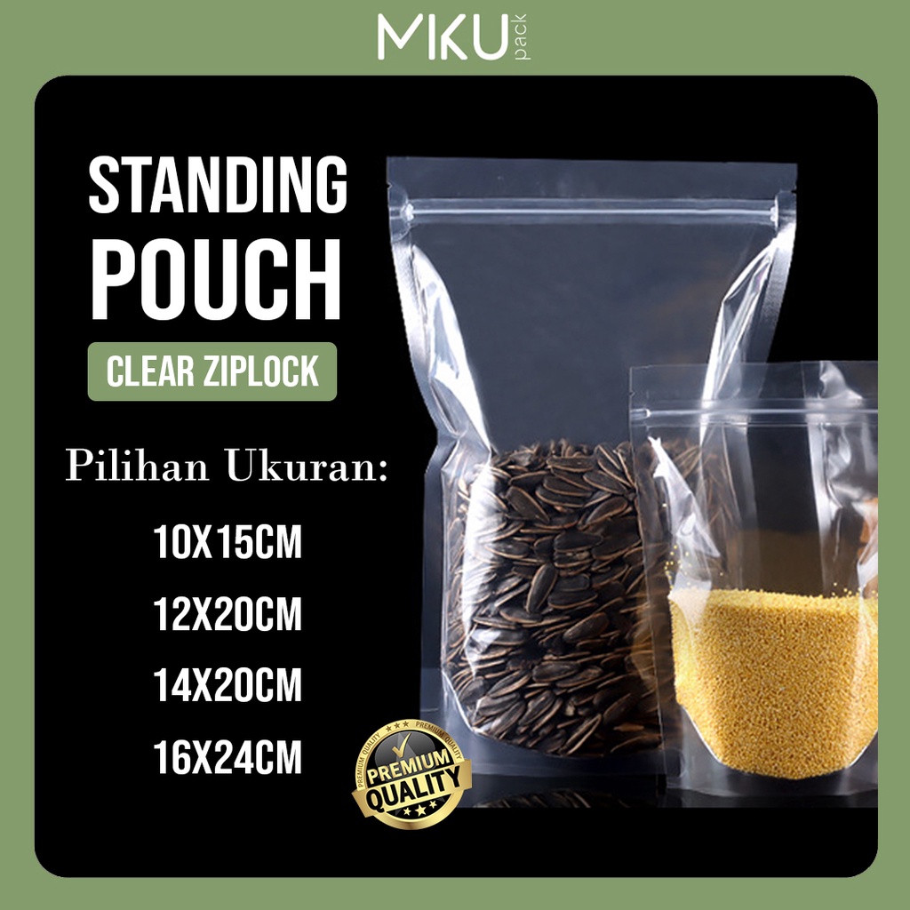 MIKUPACK Satuan MIKUPACK Standing Pouch Clear Plastik Klip Bening Ziplock Sealer Makanan Kemasan Sna