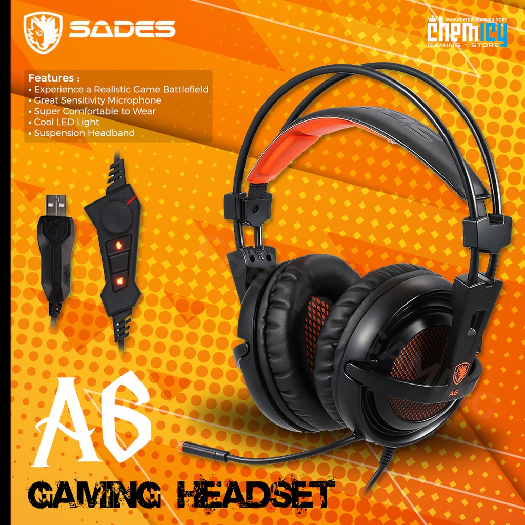 Sades A6 Locust Orange 7.1 Surround Sound Gaming Headset