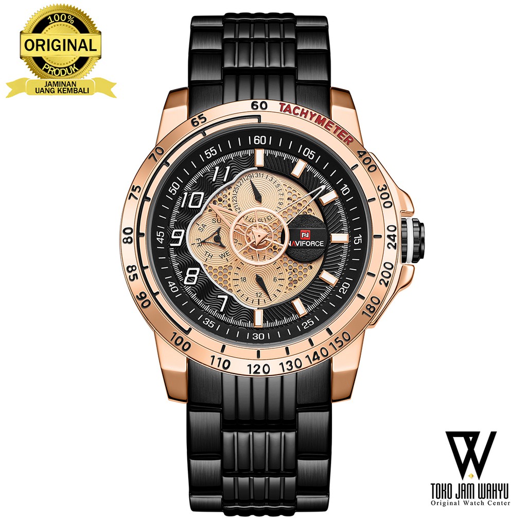 Naviforce NF9180-C Jam Tangan Pria - Rosegold - Black Stainless Steel Bracelet