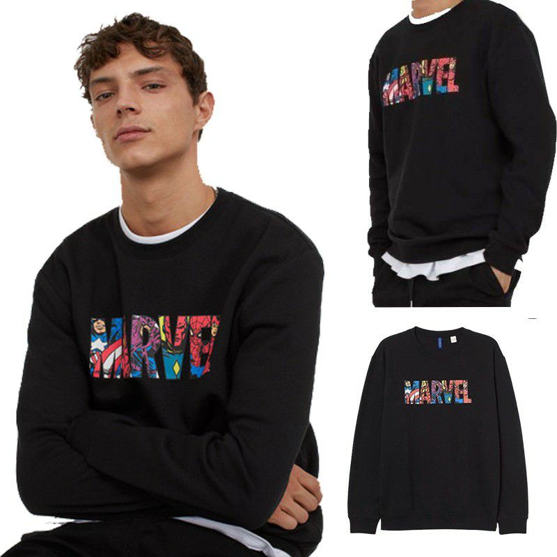 Crewneck Black Marvel / Sweater Hoodie crewneck Hitam Marvel