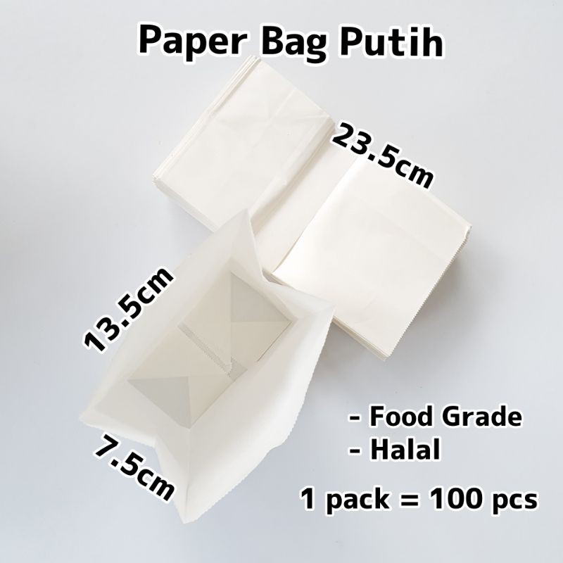 Kantong Kertas 23.5cm x 13.5cm x 7.5cm Paper Bag Putih SOS 40-W08 Food Grade Polos Paperbag SOS 40-W