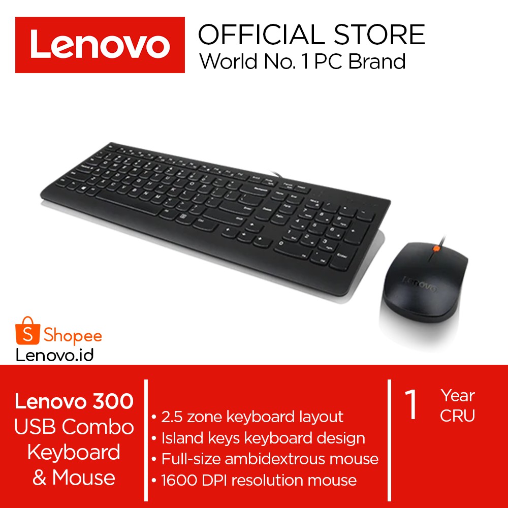 Lenovo 300 USB Combo Wired Keyboard & Mouse - US English GX30M39606-1
