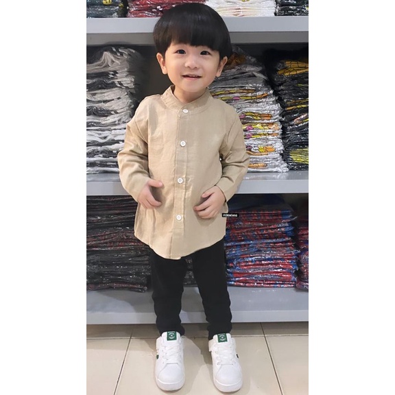 Jikialiang - KEMEJA TANGAN PANJANG KERAH SHANGHAI ANAK LAKI LAKI &amp; PEREMPUAN USIA 1-9 TAHUN BAHAN KATUN LINEN