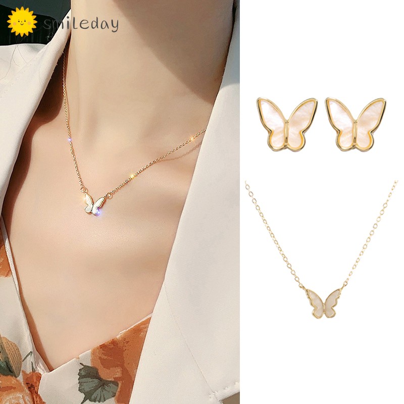 Kalung Liontin Kupu-Kupu Gaya Korea Rantai Anting Simple elegant simple butterfly alloy Crystal