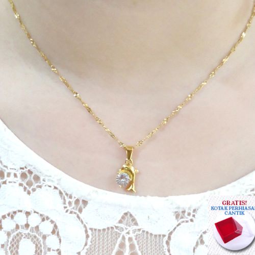 Lovelybutik - Kalung Wanita Titanium Korea Terbaru H4ppy Dolphin New Kalung Liontin Remaja Dewasa Titanium Asli Anti Karat Model Terbaru Kalung Rantai Pecah Kopi dan Liontin Dolpin Bonus Free Kotak Perhiasan