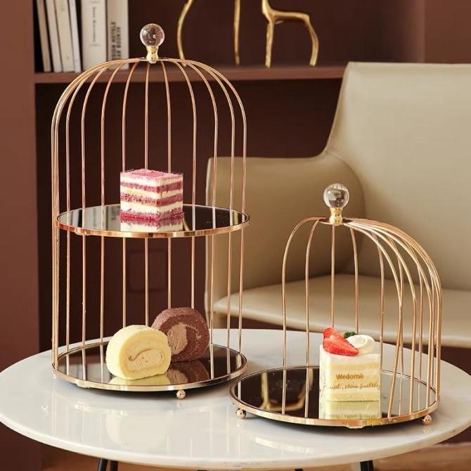 Glass Mirror Metal Bird Cage Storage Cake Dessert Display Stand TERPOPULER