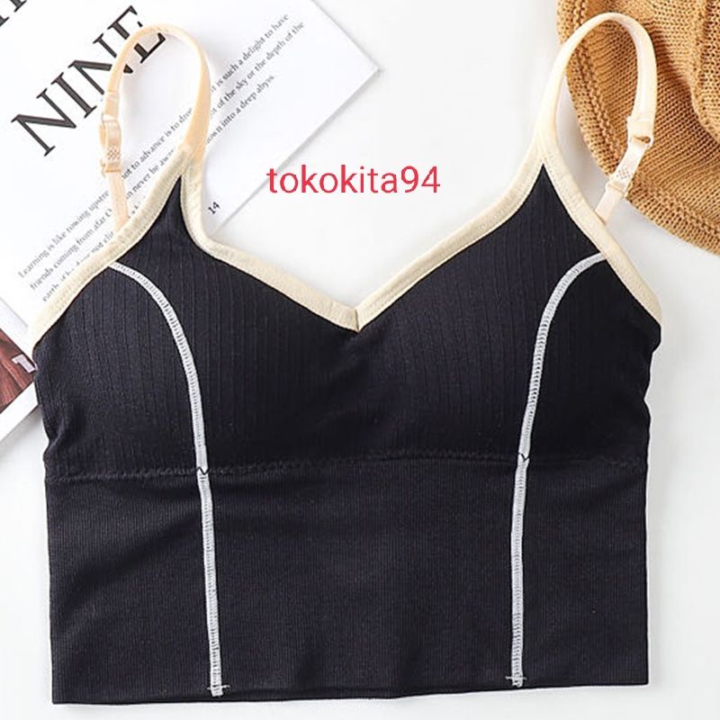 Sport Bra Wanita Import Crop Top Model Garis 1 Pcs - Bra Olahraga BH Tanpa Kawat Satuan Sports Bra