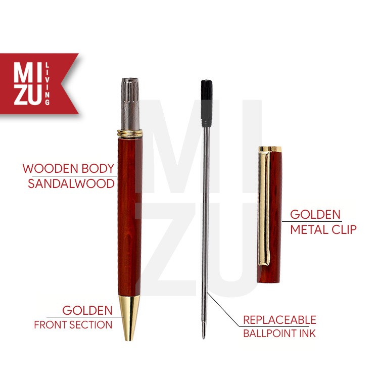 MIZU LEGNA Retro Vintage Twist Ballpoint Wooden Pen Pulpen Kayu Putar