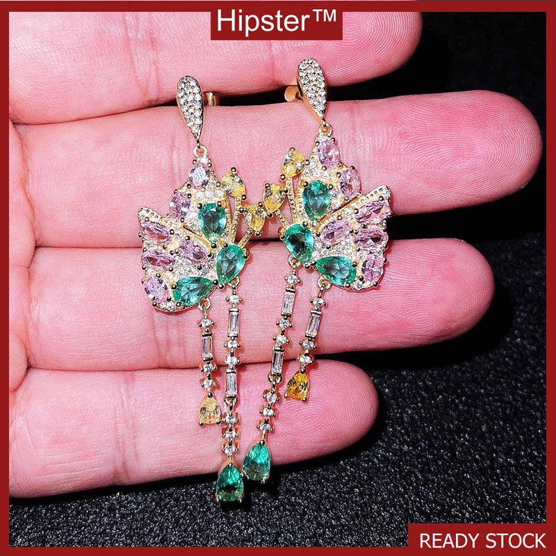 New Colorful Diamond Earrings Elegant and Ethnic Style Long Tassel Butterfly Earrings