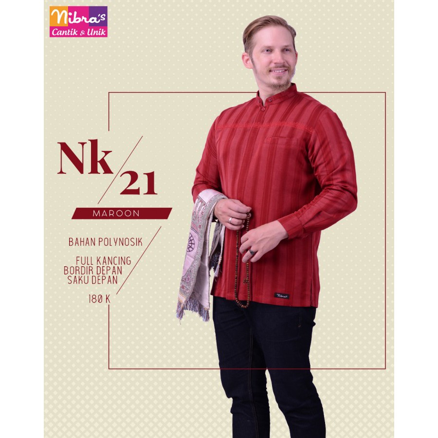 Baju Koko Premium Lengan Panjang Warna Abu & Maroon NIBRAS NK 21